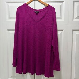 Lane Bryant Magenta Purple Waffle Knit V-Neck Tunic Top Snap Cuff Womens 14/16